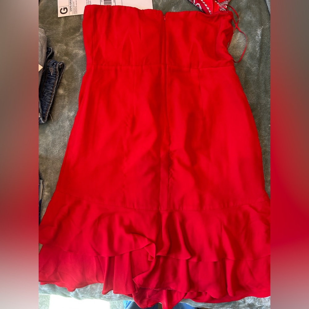 Express Red Strapless Ruffle-Front Dress - Picture 3 of 3
